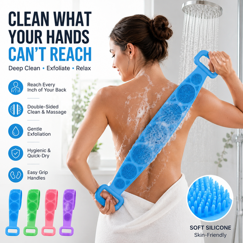 🛁 Deep Clean Silicone Back Scrubber – Double-Sided Shower Brush for Smooth Skin
