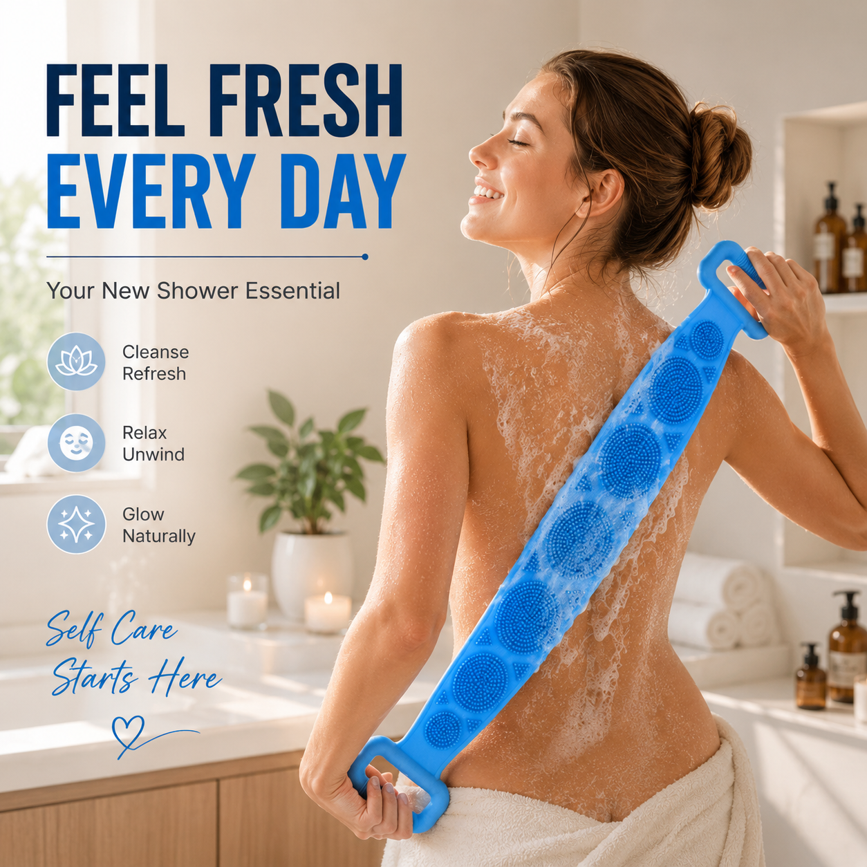 🛁 Deep Clean Silicone Back Scrubber – Double-Sided Shower Brush for Smooth Skin