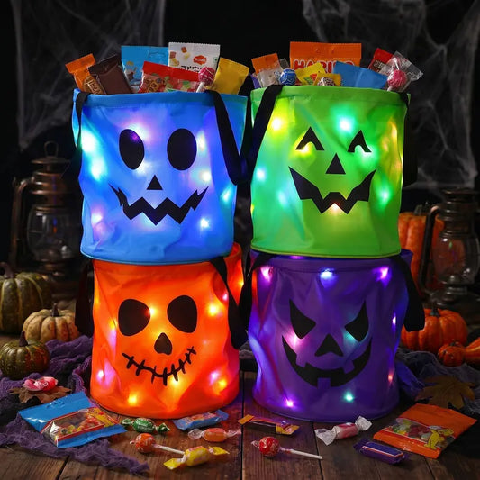 4 Pcs Halloween Candy Bucket with LED Lights