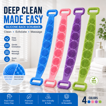 🛁 Deep Clean Silicone Back Scrubber – Double-Sided Shower Brush for Smooth Skin