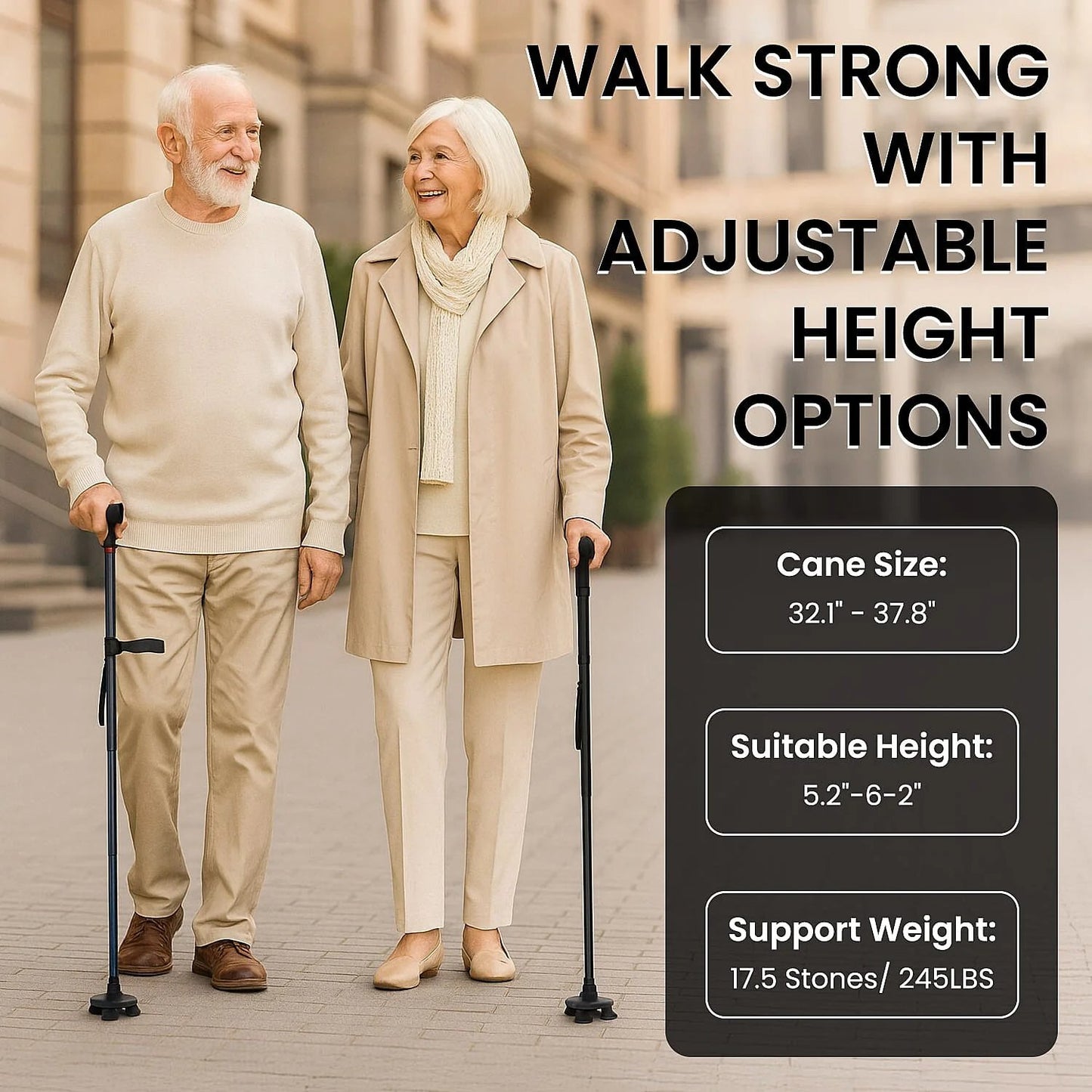 Smart Easy Up Cane With 2 Handle & Anti Slip Base