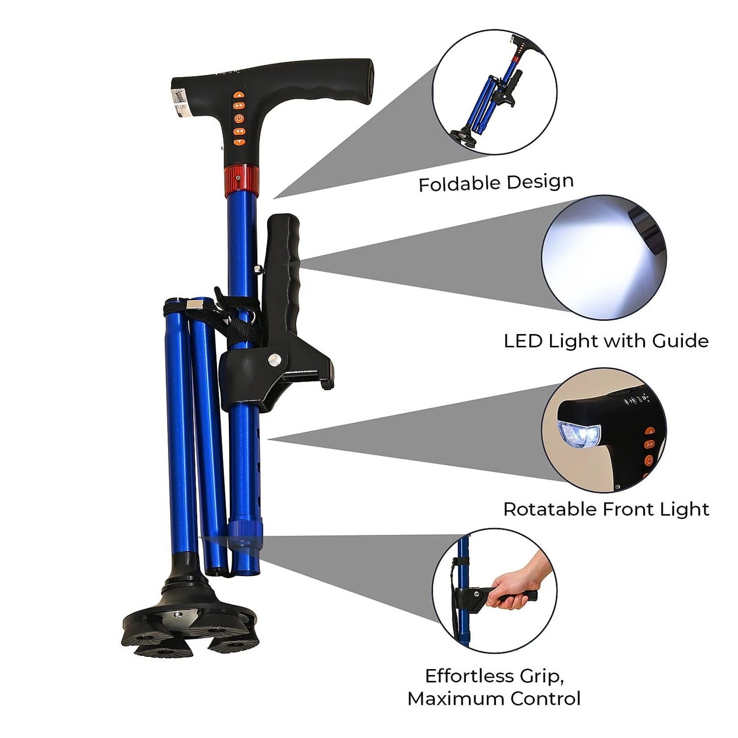 Smart Easy Up Cane With 2 Handle & Anti Slip Base