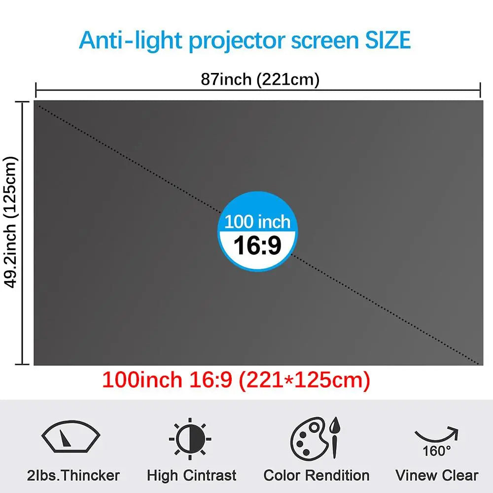 🏠🎬100inch 4K UHD Anti-Light Foldable Portable Projector Scree