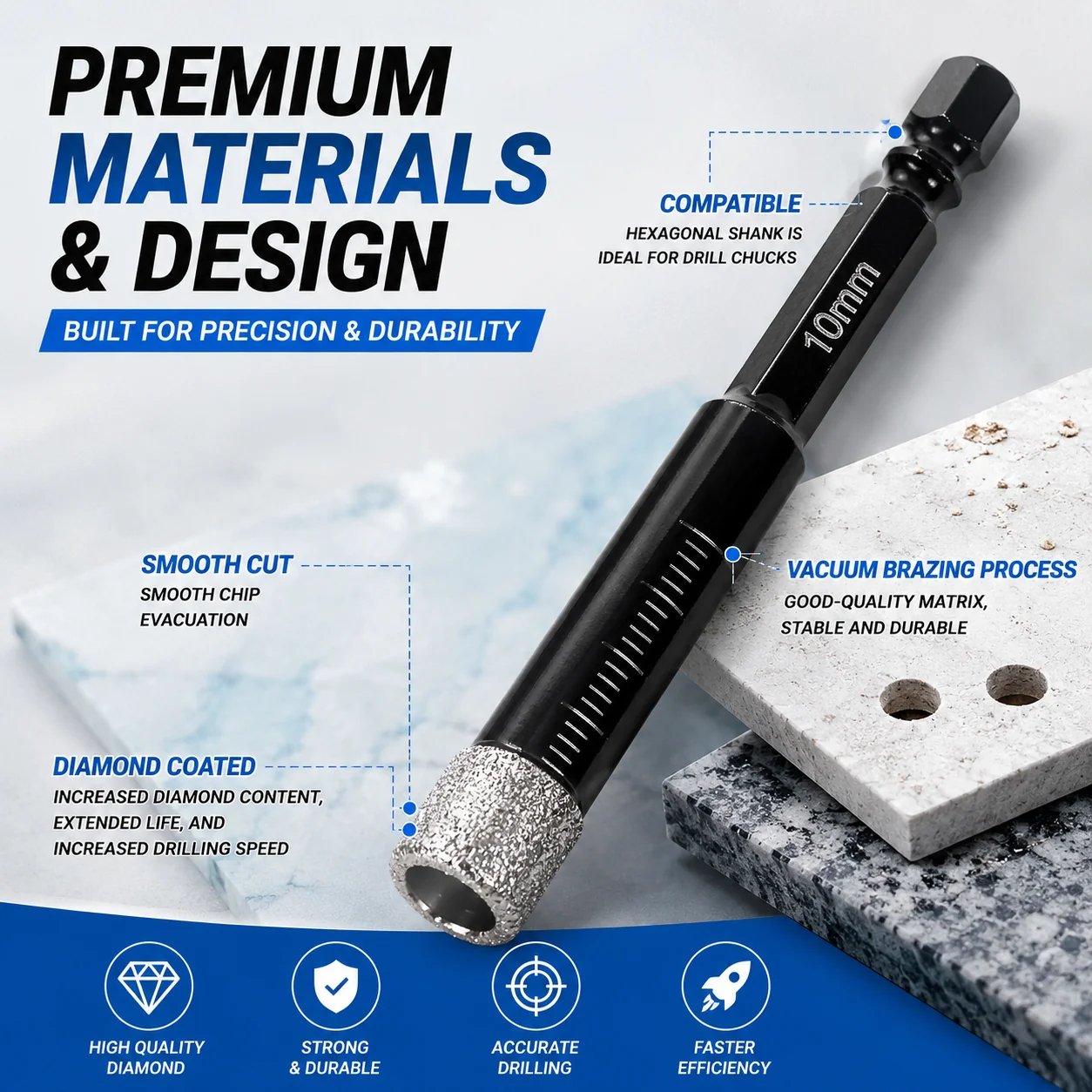 🔥LAST DAY SALE 49% OFF-6 Pcs Diamond Drill Bits Set, 1/4 5/6 3/8 1/2 Inch Brazed Diamond Drill Bits for Precision Drilling in Tile Ceramic Glass Granite Marble Masonry