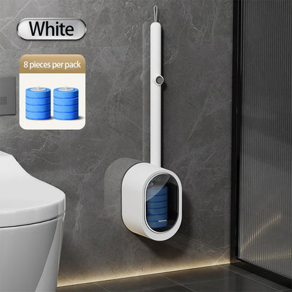 🚽 No-Touch Disposable Toilet Brush – Refillable Heads + Holder, Rotating Deep Cleaner for Under-Rim & Corners, Home & RV Bathroom Tool
