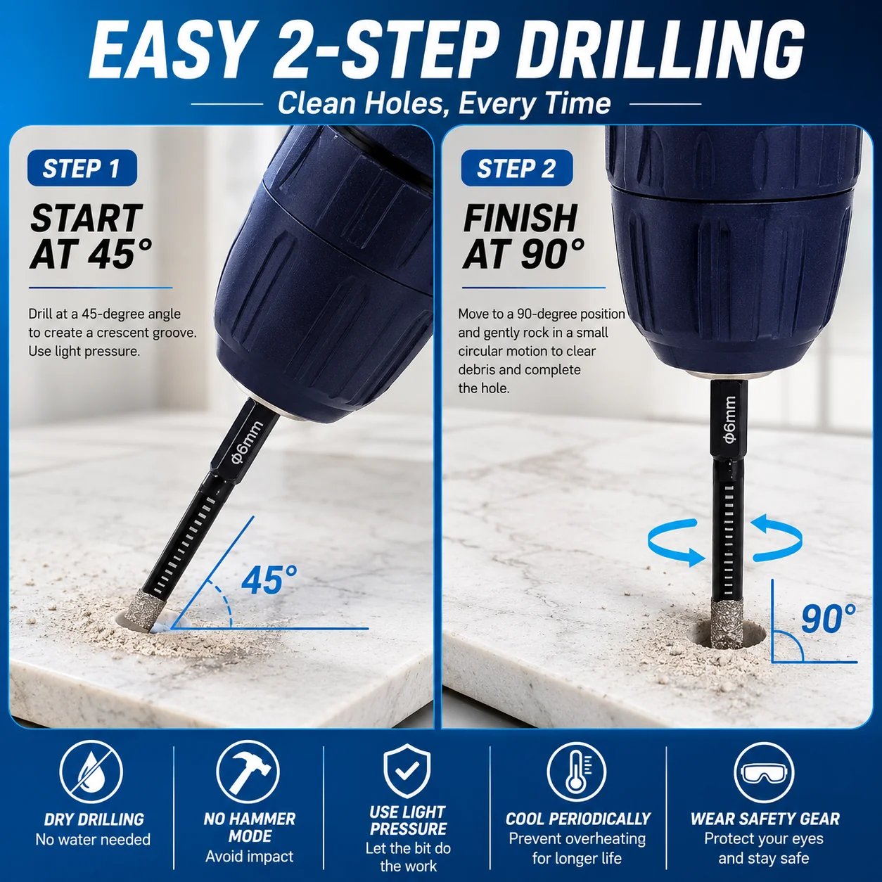 🔥LAST DAY SALE 49% OFF-6 Pcs Diamond Drill Bits Set, 1/4 5/6 3/8 1/2 Inch Brazed Diamond Drill Bits for Precision Drilling in Tile Ceramic Glass Granite Marble Masonry