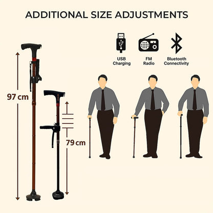 Smart Easy Up Cane With 2 Handle & Anti Slip Base