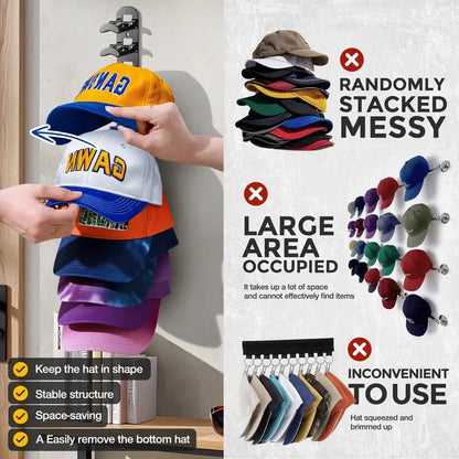 Hat Rack for Wall – Baseball Cap Organizer Holds Up to 20 Hats