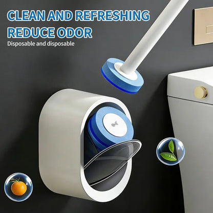 🚽 No-Touch Disposable Toilet Brush – Refillable Heads + Holder, Rotating Deep Cleaner for Under-Rim & Corners, Home & RV Bathroom Tool