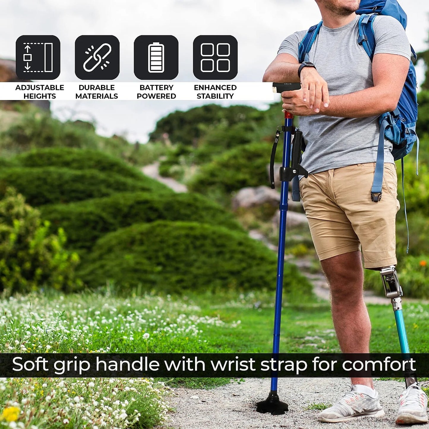 Smart Easy Up Cane With 2 Handle & Anti Slip Base