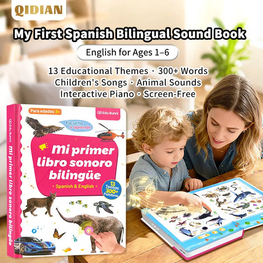 Spanish Interactive Educational Toy for Kids 1–6, Bilingual Sound Book for Early Language Learning