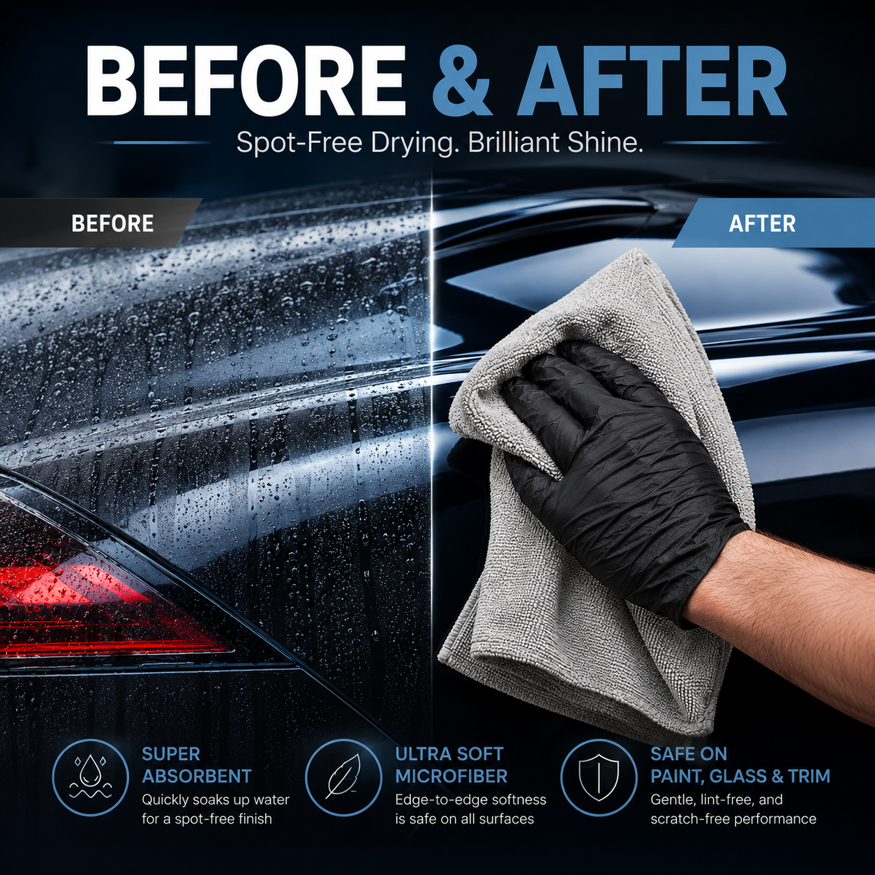 Ultra Absorbent Microfiber Drying Towels – Scratch-Free Car Detailing Cloth for Paint, Glass & Trim