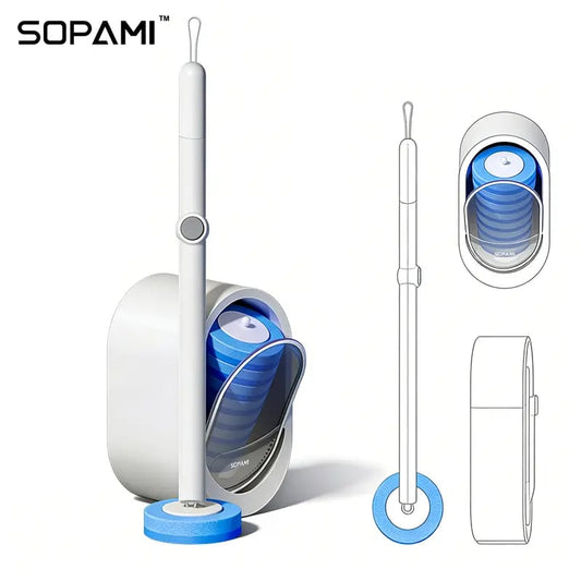 🚽 No-Touch Disposable Toilet Brush – Refillable Heads + Holder, Rotating Deep Cleaner for Under-Rim & Corners, Home & RV Bathroom Tool