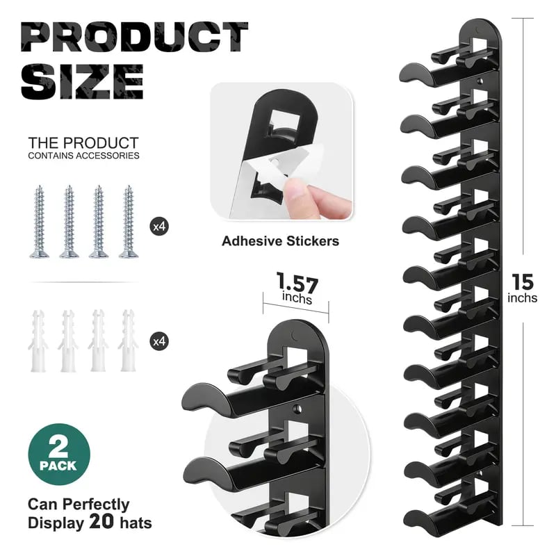 Hat Rack for Wall – Baseball Cap Organizer Holds Up to 20 Hats