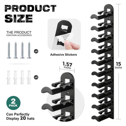 Hat Rack for Wall – Baseball Cap Organizer Holds Up to 20 Hats