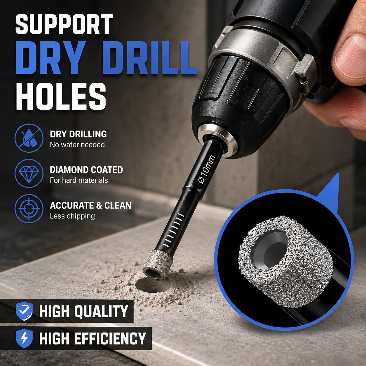 🔥LAST DAY SALE 49% OFF-6 Pcs Diamond Drill Bits Set, 1/4 5/6 3/8 1/2 Inch Brazed Diamond Drill Bits for Precision Drilling in Tile Ceramic Glass Granite Marble Masonry