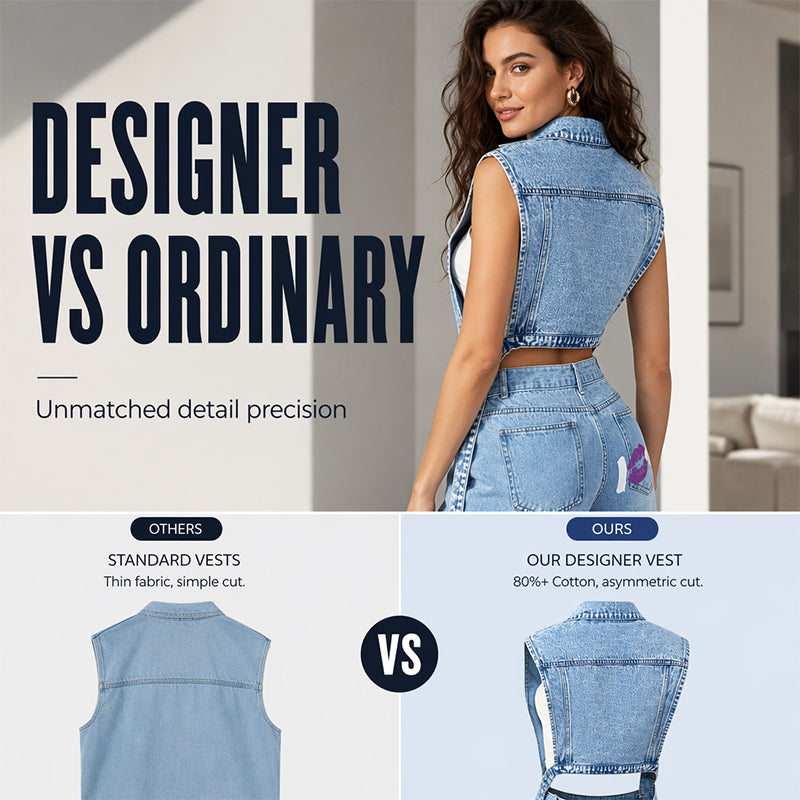 🧥 Women’s Longline Denim Vest Dress – High-Slit Patchwork Layering Style